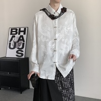 Chemise décontractée à manches longues en satin jacquard dragon pour homme, avec boucle métallique, coupe ample, style streetwear, vente en gros de chemises et hauts pour hommes