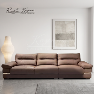 Canapé trois places en cuir PU brun moderne Keynes avec pieds en métal pour salon - Product Image 1