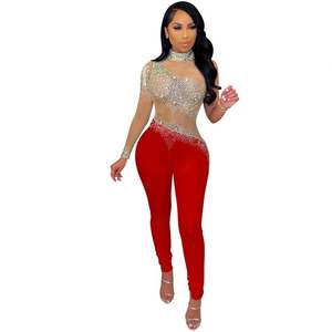 Mode Sexy <span class=keywords><strong>maille</strong></span> Perspective repassé perceuse pantalon à manches longues nouvelle combinaison moulante fête une pièce barboteuse pour les femmes - Product Image 4