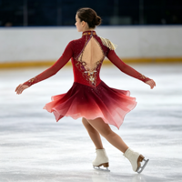 Costume de patinage artistique dégradé rouge rose, robe en maille à manches longues avec strass pour filles adultes, compétition et performance