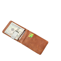 Porte-cartes minimaliste de luxe en cuir PU avec pince à billets métallique, format compact pour poche avant, vente en gros OEM