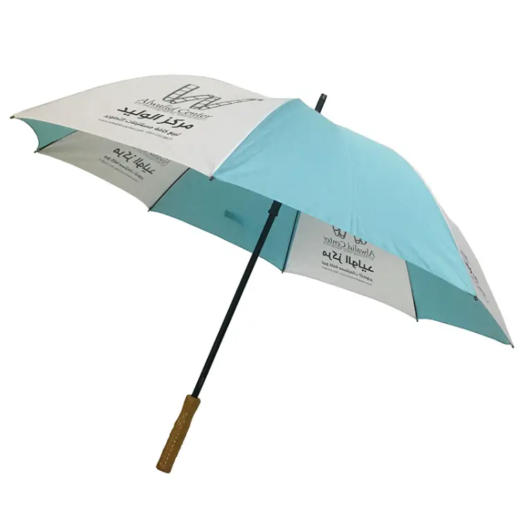 Custom Logo High Quality Waterproof Strong Pongee Materials Wooden Handle Long Umbrella