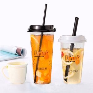 Gobelets en plastique jetables transparents en PP avec logo personnalisé estampé or, couvercles de 90 mm, capacité de 500 ml, pour fêtes, bubble tea, jus et boissons avec pailles - Product Image 2