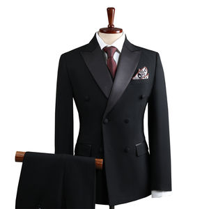 Double Breasted Slim Business <strong>Suit</strong> <strong>Men</strong> Flat Front Style Breathable Worsted Viscose/Polyester Anti-Wrinkle Notched Collar Zipper - Product Image 1