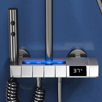 Ensemble de douche intelligent Homedec gris bronze avec barre coulissante, mitigeur thermostatique numérique LED en céramique, montage mural contemporain, 4 jets de pluie doux