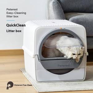 Peterest büyük çevre dostu kedi çöp havzası tamamen kapalı yarı otomatik katı plastik kedi tuvalet el çekti evcil hayvan kaseleri besleyiciler - Product Image 1