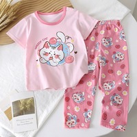 Vente en gros de lots de 2 ensembles de pyjamas pour enfants à manches courtes, été automne, nouvelle arrivée, pur coton, rayures animales, dessins animés, garçons filles
