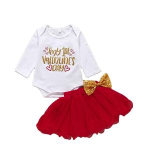 Vestiti neonato <span class=keywords><strong>vestito</strong></span> ragazze san valentino prodotto <span class=keywords><strong>vestito</strong></span> bambino e pagliaccetto set di vendita all'ingrosso - Product Image 1