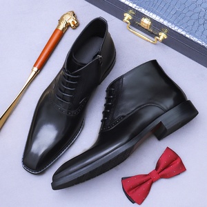 British Men's Retro Zipper High-Top Leather <b>Boots</b> Genuine Cowhide with Lace-Up Closure Short Men's Cowhide Zipper <b>Boots</b> - Product Image 4