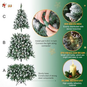 6FT Pre-Holiday Large Artificial Christmas <strong>Tree</strong> for Home High Quality with Partially Flocked Design Pine Cones Metal Hinges <strong>Base</strong> - Product Image 3