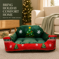 Nouvelle Arrivée Festive de Noël : Canapé-lit pour Animaux à Bordure Surélevée avec Motif de Fêtes pour le Repos Confortable des Chats et des Chiens à la Maison