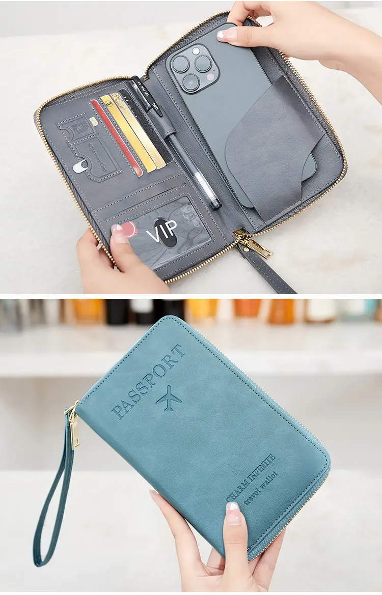 Multifunctional Pu Leather Family Travel Accessories 2023 Ticket I'd Card Wallet Passport Holder Handbag Bag With Pockets