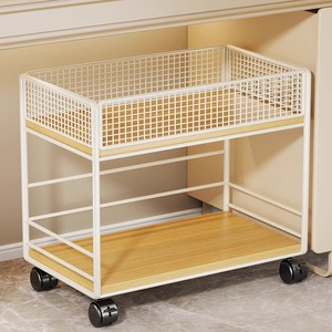 Étagère de rangement pour placard à double niveau en métal, largeur 26 cm, profondeur 77 cm, hauteur 65 cm, avec roulettes et paniers/étagères supérieurs et inférieurs - Product Image 2