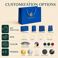 Sac shopping en papier bleu de luxe avec logo en feuille d'or, poignée en corde blanche, emballage cadeau personnalisé pour la vente au détail HONPAK