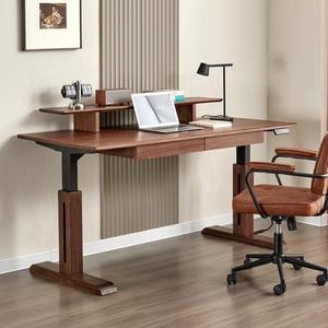 Bureau en bois massif de noyer noir d'Amérique du Nord, design moderne, poste de travail <span class=keywords><strong>informatique</strong></span> intelligent à hauteur réglable électriquement avec tiroirs - Product Image 1