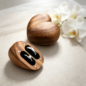 Boîte à bagues en bois en forme de cœur avec fermeture magnétique, boîte à bijoux en bois pour mariage, fiançailles, demande en mariage, rangement de bagues de couple, cadeau - Product Image 4