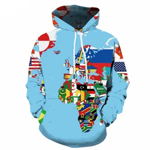 Sıcak satış dünya haritası Hoodie erkekler komik kazak Graffiti 3d Hoodies Anime renkli baskılı erkek giyim kış uzun kazak