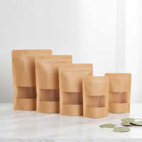 Sacs alimentaires refermables en papier kraft avec fenêtre, pochettes autoportantes pour cadeaux, aliments secs, fruits, thé, emballages refermables à fermeture éclair
