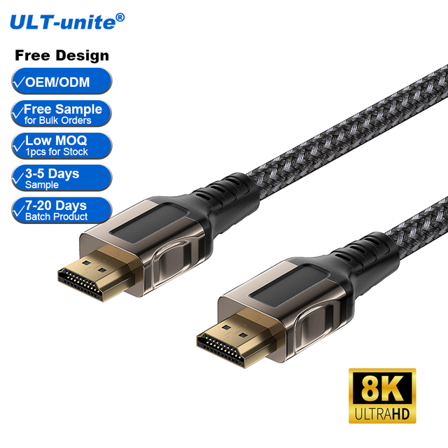 ULT-unite Wholesale Zinc Alloy HDMI Cable 8K 60Hz 4K 120Hz HDMI 2.1 Cable 48 Gbps Ultra High Speed 1M OEM Cable Bluk Price