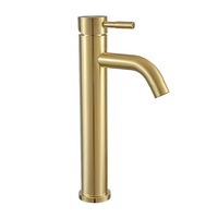Robinets de lavabo modernes en acier inoxydable à levier unique montés sur le pont en or brossé Robinet haut pour vasque de salle de bains à eau chaude et froide