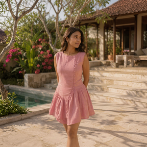 Robe d'été asymétrique sans manches en coton rose pour femme, style bohème, écologique, avec ourlet à volants, vente en gros, personnalisable, directement de l'usine - Product Image 1