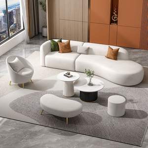 Ensemble de canapés courbes en tissu technique crème, meubles modulaires pour salon - Product Image 4