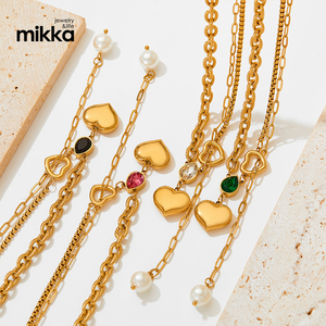 <span class=keywords><strong>Grossiste</strong></span> pendentif en forme de cœur en zircon, conception de perles, chaîne articulée en acier inoxydable, bijoux fins pour femmes, collier pour filles - Product Image 5