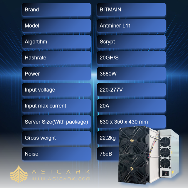 ASICARK | BITMAIN ANTMINER L11 Pro 21GH Scrypt Air-cooling LTC Dogecoin Miner