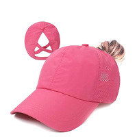 Gorra de béisbol para mujer con diseño de coleta cruzada, de secado rápido, con malla perforada a láser, estilo camionero, ajustable, transpirable, para deportes, running y golf.