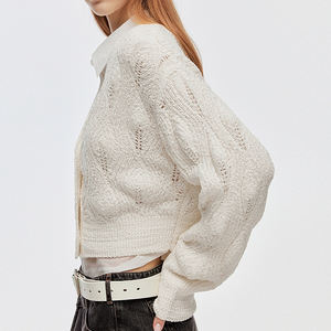 <span class=keywords><strong>Cardigan</strong></span> court en tricot à col en V <span class=keywords><strong>ajouré</strong></span> rose doux et quotidien pour femmes, nouveau design personnalisé Wisrise - Product Image 5