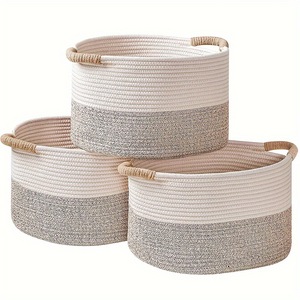 Woven Storage <b>Basket</b> Round Cotton Handmade Toys Organizer For Kids Room 3Pcs Set - Product Image 2