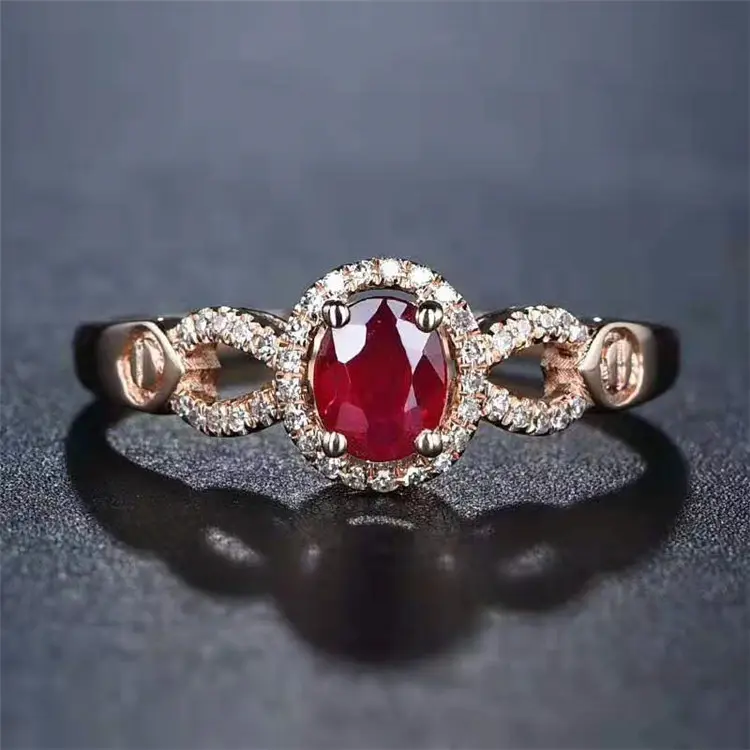 Bijoux en pierres précieuses populaires d'Arabie saoudite avec diamant or 18 carats 0,38ct bague en rubis rouge sang de pigeon naturel