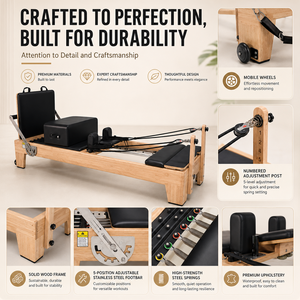 <span class=keywords><strong>Reformer</strong></span> de Pilates Profesional TOPTONS de Madera de Roble con Torre, Equipo de Pilates Personalizado OEM con Certificación CE para Gimnasio en Casa o Estudio - Product Image 2