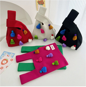 Nuovissimo sacchetto di caramelle per bambini di Natale in poliestere di grande capacità cappelli di natale 3D a maglia borsa leggera borse giornaliere - Product Image 5