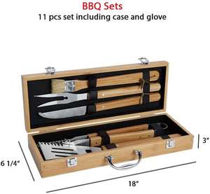 Accessoires pour barbecue avec logo gravé personnalisé Kit d'outils pour barbecue en bambou avec étui en bois - Product Image 2