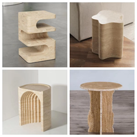 Table d'Appoint de Luxe en Marbre et Travertin, Pierre Naturelle, pour Salon et Coin Café, Meuble Décoratif Maison