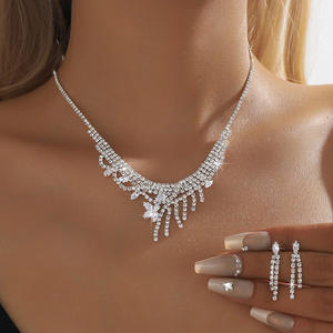 ชุดเครื่องประดับทองแดงสุดหรูสำหรับงานแต่งงาน ขายส่ง สร้อยคอเจ้าสาวประดับเพชรซิร์คอนสำหรับเจ้าสาว - Product Image 1