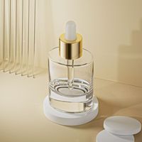 Flacon compte-gouttes en verre de 30 ml pour sérum de soin des yeux, huile essentielle, avec compte-gouttes doré, cylindre ovale, surface givrée