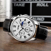 Montre chronographe analogique à quartz SKMEI 9260 de luxe, style sport et vintage, étanche, bracelet en cuir et alliage de 22 mm, phase de lune, pour affaires