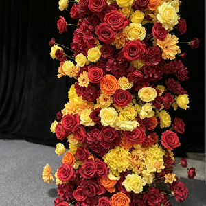 Suministro al por mayor de arco floral personalizable con rosas de seda y flores de loto en tonos cálidos de otoño, ideal para bodas o graduaciones. - Product Image 4