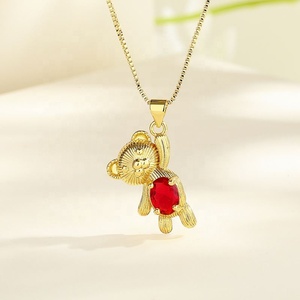 Collares de Moda Hip Hop con Cadena de Eslabones de Oso de Latón Chapado en Oro de 18K y Circonitas, Serie Charm, Venta al por Mayor, Joyería Fina para Mujer - Product Image 3