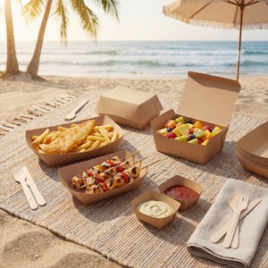 Boîtes alimentaires jetables en papier kraft robustes pour brunches, réceptions et fêtes de fin d'année – Plateaux de service écologiques et durables - Product Image 1