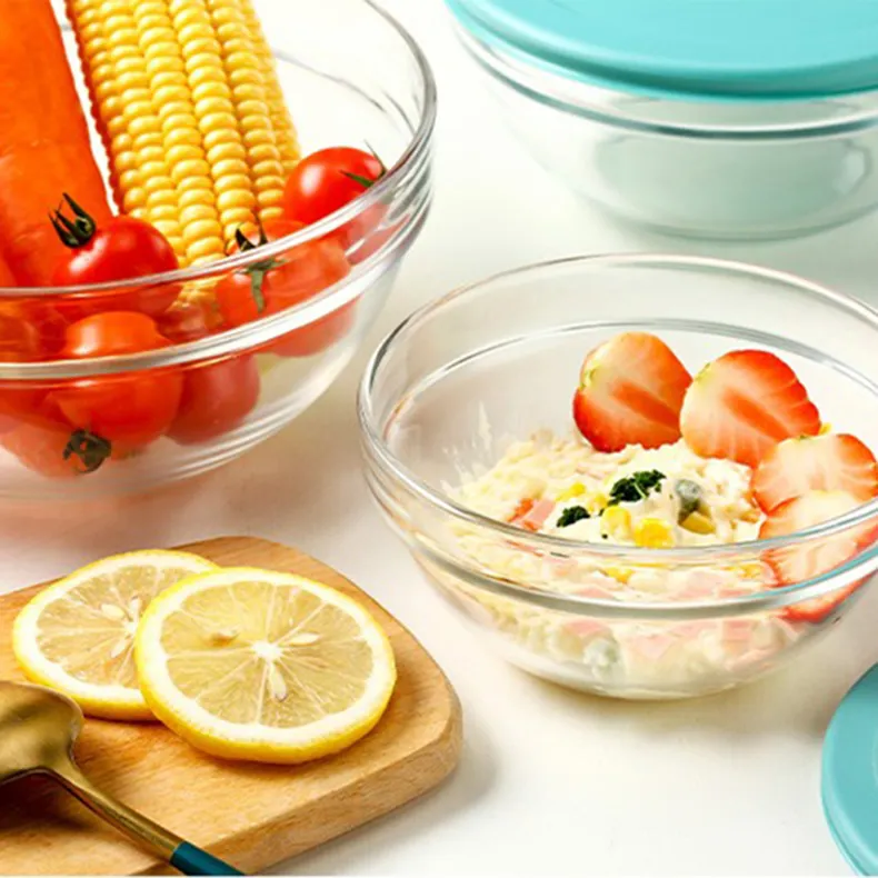 Glas Serveren Mengen Luchtdicht Salade Groente Melk Fruit Kom Met Deksels Clear Dessert Keukengerei Glaswerk Restaurant Kom Set