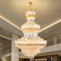 Lustre en cristal K9 Empire de luxe sur mesure avec finition dorée pour hall d'hôtel, grand hall, plafond haut, projets commerciaux