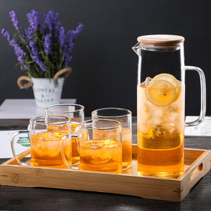 <span class=keywords><strong>Carafe</strong></span> en verre à haute teneur en borosilicate de 1000ml et 1500ml avec couvercle en bambou pour boisson, jus, thé ou eau - Product Image 2