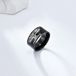 Nordic cross-border best-selling minimalist retro Tree of Life <b>titanium</b> steel <b>ring</b> for men, a unique and trendy accessory. - Product Image 4