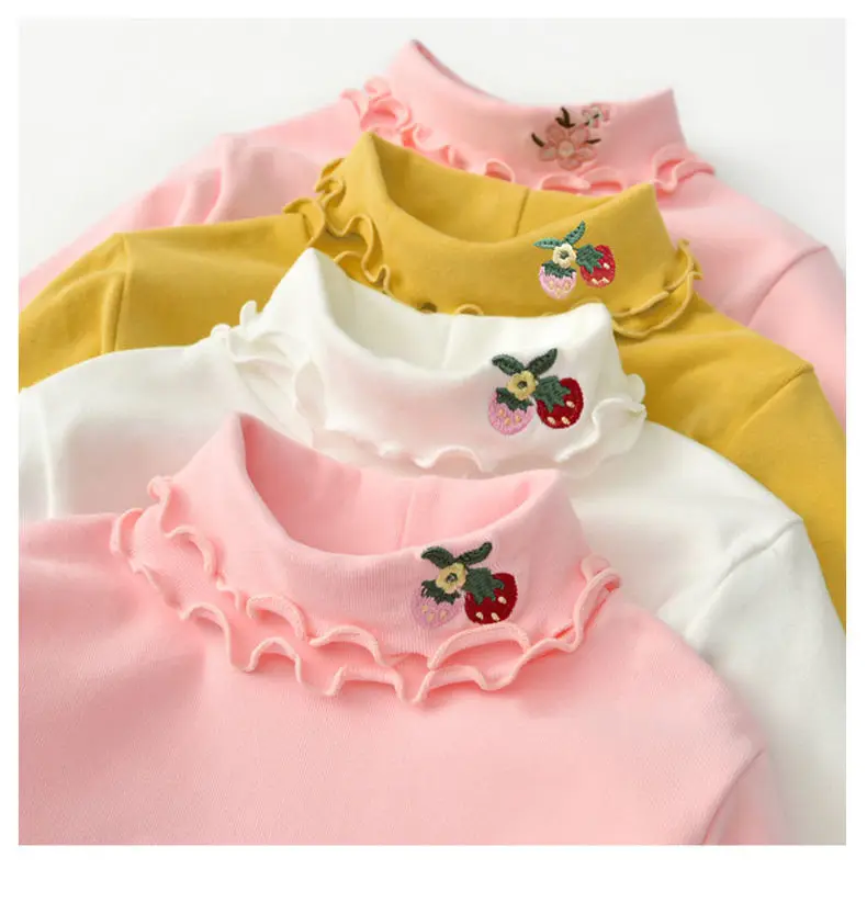 High quality Boutique Autumn Spring Sweet Korean style long sleeves children T shirt girl bottoming Girls solid blouse tops