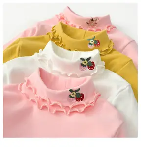 Hoge Kwaliteit Boutique Herfst Lente Zoete Koreaanse Stijl Lange Mouwen Kinderen T-shirt Meisje Dieptepunt Meisjes Solid Blouse Tops