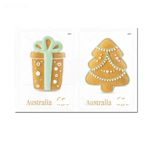 Timbres-<span class=keywords><strong>poste</strong></span> vintage australiens rares de Noël 2021 avec motifs de pain d'épices, 65 autocollants de livre de timbres-<span class=keywords><strong>poste</strong></span> australiens pour bureau - Product Image 1