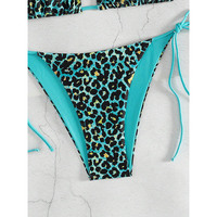 Maillot de bain bikini sexy 2 pièces pour femme, imprimé léopard, col halter, à lacets, style triangle, mode plage été